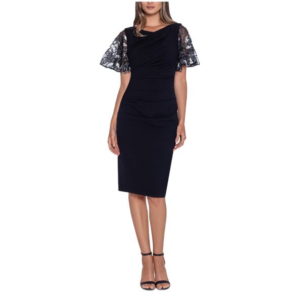 Betsy & Adam Embroidered Short Flutter Sleeve Sheath Cocktail Dress Black Size 8 - Picture 12 of 13